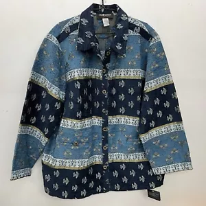 Vintage Sag Harbor Women's Size 22w Blue Chenille Tapestry Button Up Jacket - Picture 1 of 11