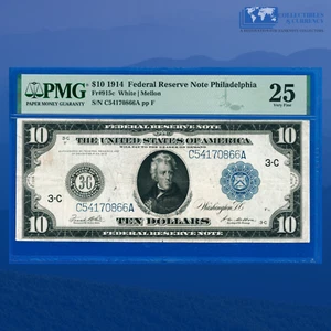 Fr.915c 1914 $10 Ten Dollars Federal Reserve Note Philly, PMG VF 25 #70866 - Picture 1 of 3