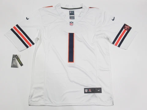 NWT Justin Fields #1 Chicago Bears Game Limited Men's Jersey White Cover