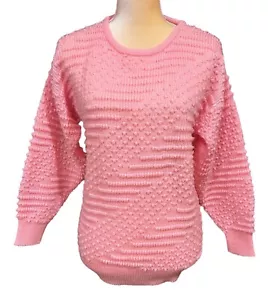 Vintage Marvin Bee Chunky Knit Sweater Textured Pink Dot Striped Women’s Size M - Picture 1 of 8