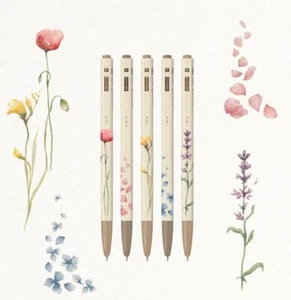 Monami Ballpoint Pen Gift Set of 5 (0.5mm) - Black / 153 Flower Edition - Picture 1 of 5
