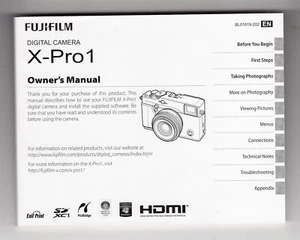 Fuji Fujifilm X-Pro1 Original Cámara Manual de instrucciones/Guía del usuario en inglés - Imagen 1 de 2