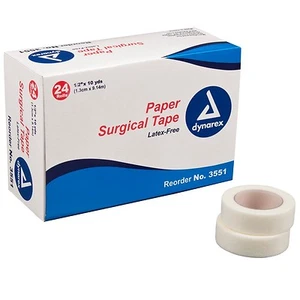 24 rollos de cinta quirúrgica de papel 1/2"x10 yardas blanco hipoalergénico Dynarex IV 3551 - Imagen 1 de 2