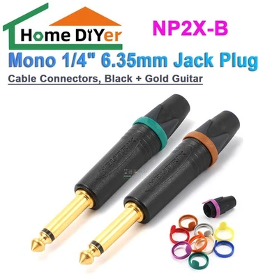 NP2X-B Mono 1/4" 6.35mm Jack Plug. Cable Connectors, Black + Gold Guitar - Image 1 of 4