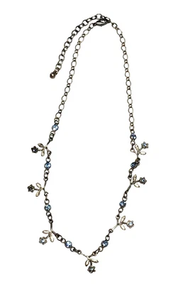 Collar Gargantilla Flor Estrás Azul Vintage Y2K Tono Plata con 17" Floral Foto 1 de 4