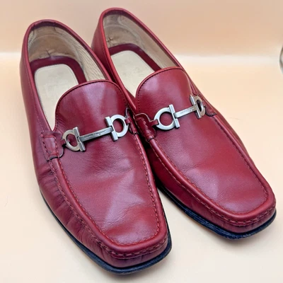Men’s Salvatore Ferragamo Shoes Sz 8.5 EE Red Loafers Vintage - Image 1 of 4