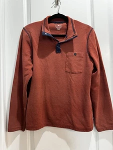 LL Bean Rust Collared Pull Over Medium Half Buttoned Pockets Slightly Fitted - Picture 1 of 7