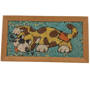 Vintage PebbleArt Katze Wandbehang Mid Century Kies Mosaik Holz gerahmt Dekor 13x7" - Bild 1 von 10