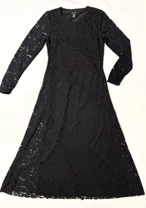 Nicole Miller Maxikleid schwarz Spitze Damen klein Langarm Abend Stretch - Bild 1 von 18