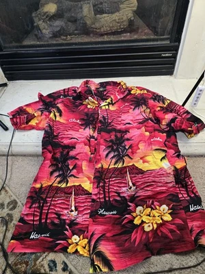 Camisa Hawaiana ROJA Para Hombre Royal Creations Hawaii Puesta de Sol Aloha Palm Talla L De Colección Foto 1 de 4