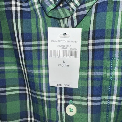 Boys Gap Kids L/S Button-down Plaid Shirt Green/Blue/White S(6-7) NEW Christmas - Image 1 of 4