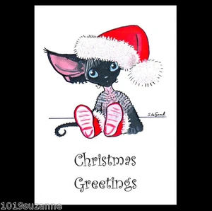 PACK 6 DEVON REX KITTEN CAT PAINTING GLITTERY CHRISTMAS CARDS BY SUZANNE LE GOOD - Picture 1 of 1