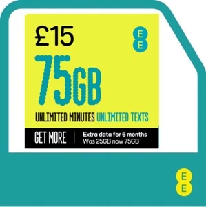 EE 75GB Data sim inc. £15 top up giving 75GB, Unlimited mins & Unlimited texts. - Picture 1 of 7