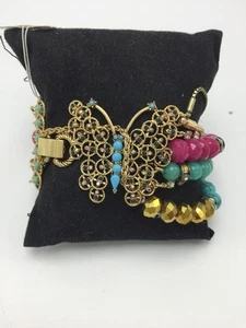 $125 retired Betsey Johnson 'Boho' Butterfly Multi-Stone Row Bracelet BH-9 - Picture 1 of 11