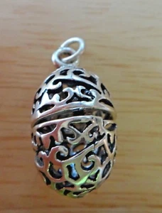Sterling Silver 3D 23x15mm Movable Opens Cut out Easter Egg Charm - Picture 1 of 4