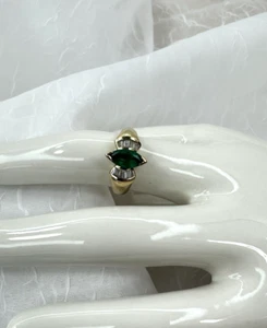 14K Yellow Gold Ring Emerald Marquise with Diamond Accents 4.8 GTW WEARABLE! - Picture 1 of 6