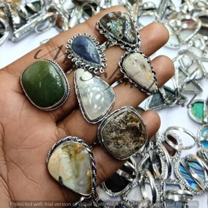 Rose Quartz & Mix Gemstone 10PCS Rings 925 Silver Plated Wholesale Lot Jewelry - Picture 1 of 6