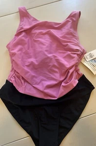Nuevo con etiquetas Traje de baño de una pieza At The Beach 16 XL rosa negro ajustado y adornos - Imagen 1 de 17