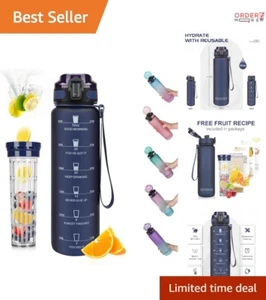 32oz Tritan Water Bottle with Time Marker & Filter for Gym, BPA Free, Travel - Picture 1 of 8