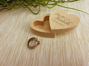 Any Name and Date Wedding Ring Carrier Heart Box Personalised Engagement Gift 