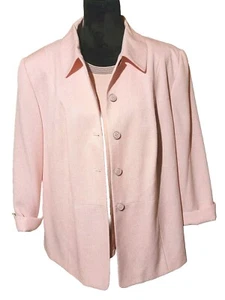 Vintage ÜBERGRÖSSE JUDITH HART ROSA GEFÜTTERTE JACKE & PASSENDE SHELL mit marineblauem Akzent  - Bild 1 von 12