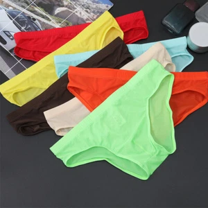 Men Underwear Summer Ice Silk Briefs Sexy Transparent Nylon Quick-Drying - Picture 1 of 21