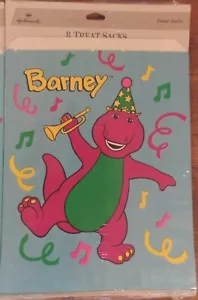 Vintage 1993 Barney the Dinosaur 8 TREAT SACKS Birthday Paper Loot Bags Paper - Picture 1 of 2