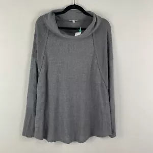 Maurices Wayside Solid Waffle Cowl Neck Top Size XXL Gray Long Sleeve - Picture 1 of 9