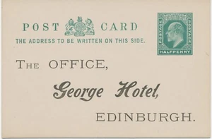 GB 1902 EVII 1/2d azul-verde excelente toma de fuerza PS postal George Hotel EDINBURGH - Imagen 1 de 2