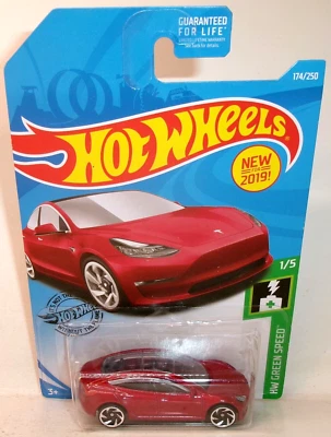 2019 HOT WHEELS 1:64 HW GREEN SPEED 1/5 RED TESLA MODEL 3 - Image 1 of 4