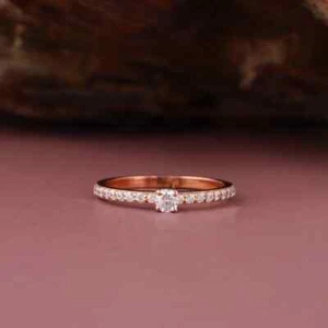 0.46CT Round Cut Lab Grown Diamond Women's Solitaire Ring 14k Solid Rose Gold - Picture 1 of 8