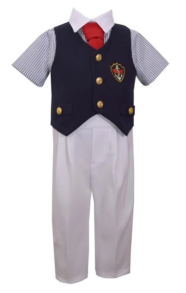 Bonnie Jean Niños Náutico 4 Piezas Conjunto Seersucker Camisa Corbata Chaleco y Pantalones Foto 1 de 1