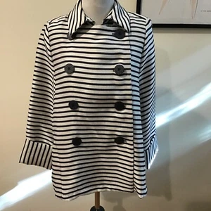 IC Collection Metallic Sheen Black White Stripe Swing Jacket w/ Black Buttons - Picture 1 of 9