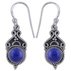 Sterling 925 Solid Silver Natural Round Shape Lapis Lazuli Handmade Earrings
