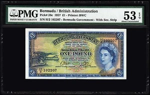 Bermuda 1 Pound 1957, PMG 53, About UNC, P-20c, EPQ, Security Strip - Picture 1 of 2