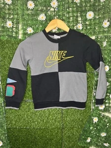 Nike Sweatshirt Youth Boys Large 6-7 Colorblock Pullover Crewneck Casual Black - Picture 1 of 10