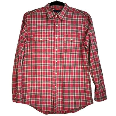 Tommy Hilfiger Red Tartan Check Double Flap Pocket Cotton Button Up Shirt Size L - Image 1 of 4