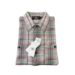 RRL Ralph Lauren Green Pink Twill Checked Dual Pocket Button Front Size M NWT - Picture 1 of 6