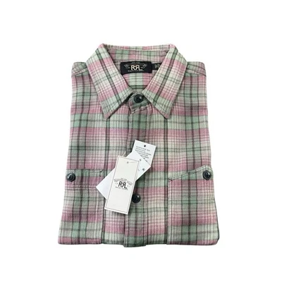 RRL Ralph Lauren Green Pink Twill Checked Dual Pocket Button Front Size M NWT - Image 1 of 4