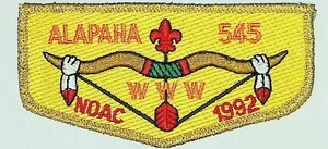 Alapaha Lodge 545 Alapaha Area Council GA S19 1992 NOAC Flap GMY Bdr (JM1968) - Picture 1 of 2