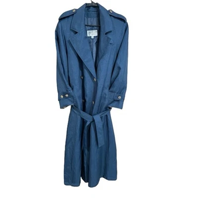 Vintage 80s 90s J Gallery Trench Coat Royal Blue Glam Rock 11/12 Dress Raincoat  - Image 1 of 4