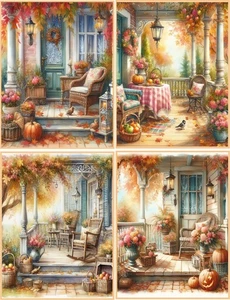 8 Porch Fall Autumn Pumpkin glossy blank fold out Note Card envelopes organa bag - Picture 1 of 4