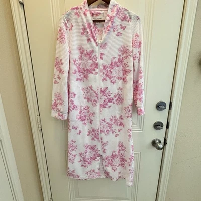 Laura Ashley LS Long Robe Women Pink Toile Zip-Front Pockets Sz Small - Image 1 of 4