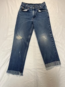 Vintage Levis Student Jeans Youth 26 Blue Distressed Raw Hem Orange USA 90 Denim - Picture 1 of 7