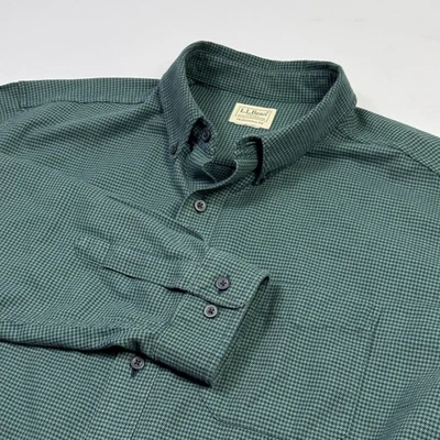 LL Bean Shirt Mens XL Green Houndstooth Button Down Traditional Fit Cotton - Image 1 of 4