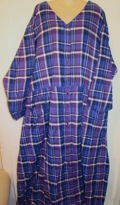 Only Necessities Plus Flannel Nightgown Purple Plaid Size 4X Pockets Snaps  D121 - Image 1 of 4