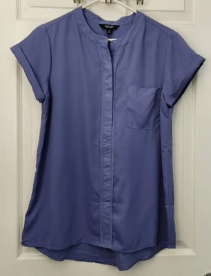 Simply Vera Wang Blouse Top Women's M Lightweight Blue 1/2 Button Short Cuff A41 - Изображение 1 из 4