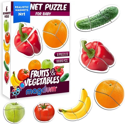 6 Frutta Verdura Foto Puzzle Magnet Gioco Set per Ragazzi Ragazze 3 Anni - Immagine 1 di 4