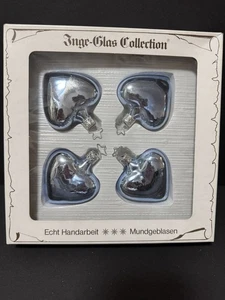 Inge Glas Baubles Hearts x4 West German Icy Blue Boxed Vintage 1980s Kitsch  - Picture 1 of 7
