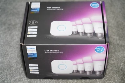 ¡Nuevo! Philips Hue E26 75W Equivalente Regulable LED Bombilla Inteligente Kit de Inicio, 563296 Foto 1 de 4